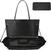 OAikor Purse Organizer Insert with Base Shaper,Felt Zipper Tote Handbag Organizer Compatible with neverfull PM, C.oach City 30, Le-Pliage Medium and More,Black/M