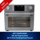 25L Air Fryer and Oven Silver - LED Display, Temp & Time Control - Free Shipping