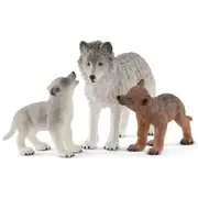 Schleich 7.6'' Mother Wolf w/ 2-Pups Action Figure Kids/Children Play Toy 3-8y