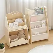Kids Bookshelf with Storage, 3-Piece Modular Wooden Bookcase Organizer for Nursery, Bedroom, Playroom, Easy Assembly, Corner Shelf for Books & Toys, Natural Wood Design (A)