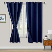 XWZO Blackout Curtains Window Drapes for Bedroom Living Room with Tieback and Gromment Thermal Insulated Energy Saving Room Darkening Noise Reduction, Set of 2 Pannels, W132cm x D160cm, Navy Blue.
