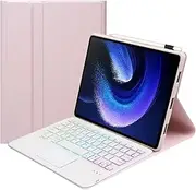 Jarttarn Backlit Keyboard Case Compatible with Xiaomi Redmi Pad SE 11 Inch 2025, Magnetic Removable Wireless Colorful Backlit Touch Keyboard and Protective Case Cover with Pen Slot (Pink)