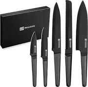 PAUDIN Knives Set, 5 Piece Professional Chefs Knife Set, Stainless Steel Kitchen Knives Include Chef Bread Carving Utility Paring Knife Boxed Knife Sets Hollow Handle German Steel