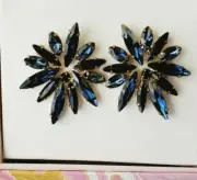 R.H. Macy & Co. Boxed Earrings Post Back Gemstones Blue Sapphire Bursts #5