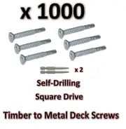 1000 x Self Drilling Decking Screws Galv 10g x 45mm Timber to Metal SQUARE DRIVE