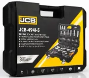 94 Pecie Mechanic Tool Set JCB Ratchet 1/2 1/4 Drive Socket Case Cr-V 72 Tooth