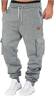 [Generic] Mens Heavyweight Fleece Cargo Sweatpants Stretch Elastic Waisted Workout Joggers Pants Drawstring Sports Trousers