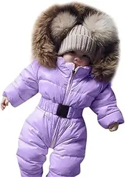 [Generic] Women Snow Bibs Winter Warm Romper Outerwear Girl Hooded Coat Jacket Infant Baby Thick Boy Boys Outfits&Set Snowsuit Size 4 Purple