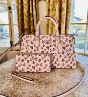 Coach Georgia Satchel Rose Print Handbag Shoulder Bag/Liza Wallet Rosette NWT