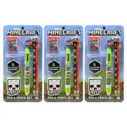 3x 5pc Minecraft 6-Coloured Pen & Pencil/Eraser/Sharpener Kids Stationery Set 3+