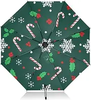 [RPLIFE] Travel Umbrella Windproof Folding Umbrella, Umbrellas for Backpacks/Handbags, Rain, Wind and Sun, Candy Cane Christmas Green
