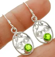 Natural Peridot 925 Solid Sterling Silver Earrings 1 1/4'' Long @B4-9