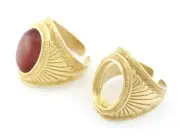 Oval Ethnic Ring Blank Base Glass Cabochon Adjustable raw brass 9-12us size 4750