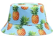 [Blogiiup] Unisex Cute Print Bucket Hat Creative Pineapple Print Hat Summer Travel Outdoor Fisherman Cotton Cap for Women Men Teens, M Blue, Kids Cute hat