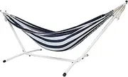 10ft White Universal Steel Hammock Stand & Authentic Double Raya Hammock - Matte White Stand Alone Hammock Stand Combo - Steel Hammock Frame and Striped Hammock with Carry Bags (Nautico)