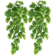 Artificial Hanging Plants 2 Pack, Monstera Leaves Fake Vine Ivy Leaf Green