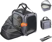 Cat Travel Carrier with Litter Box, Expandable Cat Carrier for Car Travel, Soft Sided Pet Carrier for Cats/Puppies up to 20lbs, Grey