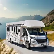 Motorhome Top Covers Caravan Cover Waterproof, 210D Oxford Cloth Summer UV Protection Breathable Motorhome Top Cover with Retractable Straps for Camper Travel, Silver (7.5mx3m)