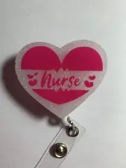 Retractable Badge Reel ID Holder - Nursing Heart In Pink
