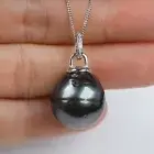 Huge 17.1×18.5mm Black Baroque Tahitian Saltwater Pearl Pendant Sterling Silver