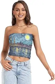 [RPLIFE] Starry Night London Crop Top, Strapless Going Out Top, Sheer Tube Tops, Sexy Tube Tops (S)
