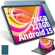 HISORL Android Tablet with Keyboard, Android 14 Tablet 10 inch with 24GB+256GB, 1TB Expand, 8-Core, 8000mAh, 5G WiFi, Widevine L1, GMS, 2 in 1 Tablet with Keyboard, Mouse, Stylus(Green)