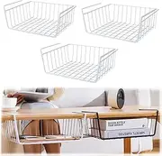 Xinghonyac 3 Pcs Under Shelf Basket, Under Shelf Storage Basket, Dormitory & Office Desk Kitchen Storage Rack Multifunctional Hanging Basket for Kitchen, Bedroom, Closet, Pantry (White)