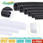 Flexible Conduit Split Cable Loom Tube Cord Organize Black White Ribbed Finish