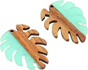 TEHAUX 2pcs Resin Wood Pendant DIY Jewelry Leaf Findings Plant Leaf Charms Monstera Earrings Wooden Leaves for Crafts Wood Earrings Gold Leaves Necklace Bead Bangle Charms Manual Gasket