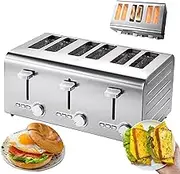 Commercial Stainless Steel Toaster 6 Slice 3.8Cm Wide Slot Toaster Oven, 7 Browning Levels Cancel/Defrost/Reheat Functions & Removable Tray Kitchen appliances