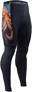[AIXIWAWA] Men's Cycling Pants (Orange Tentacles Octopus) Print Outdoor Tights 3D Padded Bike Riding Long Pants