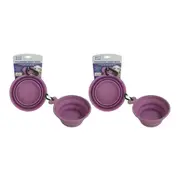 2x White Magic Collapsible Travel Dog Food/Drink Bowl Container Feeder w/ Clip