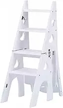 4-Tier Folding Ladder Chair Adult Wooden Ladder Stool/Lightweight Ladder Stool/Folding Ladder Stool Library Ladder Bookshelf Plant Rack for Home Kitchen Office Bearing 330lbs(Color 2)