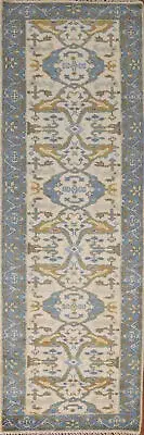 Exquisite Oushak Indian Wool Handmade Rug Runner Ivory Carpet 3x10