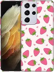 [SuzaCase] Back Case for Samsung Galaxy S21 Ultra 5G - Stylish Strawberry Pink Pattern Design Printed Cute, Sleek Durable Hardshell Protective Designer Phone Case/Cover for Samsung S21 Ultra 5G