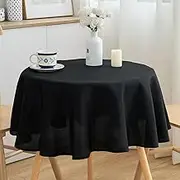 Round Tablecloth 120cm/48in Diameter Water Resistant Linen Effect Coarse Weave Rustic Durable Solid Color Table Cover, Black
