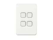Clipsal 3044VAXW Clipsal Iconic Flush Switch Vertical Mount, 4 Gang, 250V, 10AX, 1-Way/2-Way - Extra White
