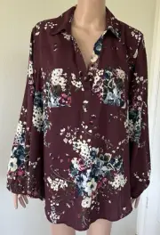 Torrid Plus Size 1X Floral Long Puff Sleeves Women’s Tunic Blouse