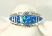 Native American Zuni Lab Created Opal Inlaid Ring Size 8 D. Panteah Silver #602