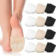 [Jinny's Shoppe] 8/12 Pairs of Toe Topper Liners Invisible Seamless Low Cut No Show Non-Skid Grip Mules Clogs Covers Half Socks, White, Tan, Black, One Size