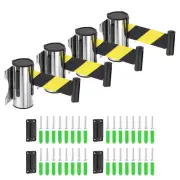 4Pcs 9.84ft Fixed Wall Mount Retractable Belt Barrier Silver/Black Yellow Stripe