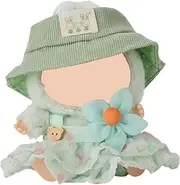 Handmade 3-Piece Doll Clothes Set for 15cm Sitting Bunny Dolls, Cute Hat, Skirt & Floral Accessories, Easy On/Off Design (Green)