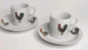 2 BIA Cordon Bleu Demitasse Espresso Ceramic Cup & Saucer Set Rooster MINT
