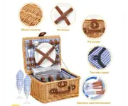 Picnic Basket with Blanket & Wine Pouch for 2 person, Wicker Picnic Set Camping