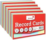 Essential Arts Silvine Record Card Bulk Pack of 500 | 5 x 100 5x3'' Coloured Lined with Headline Record Cards – Size Small 127 x 76mm, (EAP-53LC-500)