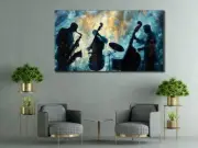 Gold Blue Jazz Band Black Abstract Art Unframed Canvas Print Australian Wall Art