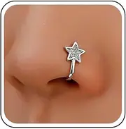 [Aneneiceera] Vintage Rhinestone Star Nose Ring Hoop Gold Crystal Star Nose Ring Stud Tiny Nose Screw Stud Ring Boho Cz Star No Piercing Nose Hoop Clip on Nose Ring Jewelry for Women (Gold)