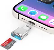 iPhone 14 Micro SD Card Reader Adapter [MFi Certified] Lightning to Micro SD/TF Card Reader Silver A