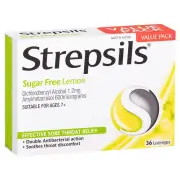 Strepsils Lozenges Sugar Free Sore Throat Antibacterial (Lemon) X 36