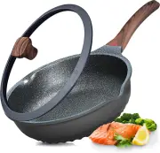 Nonstick Deep Frying Pan Skillet with Lid 11In 3C+ CeramicCoating Heat Indicator